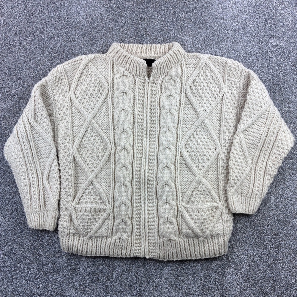 Vintage Otavalo Cardigan Sweater Mens Large White Cable Knit Wool Cowichan